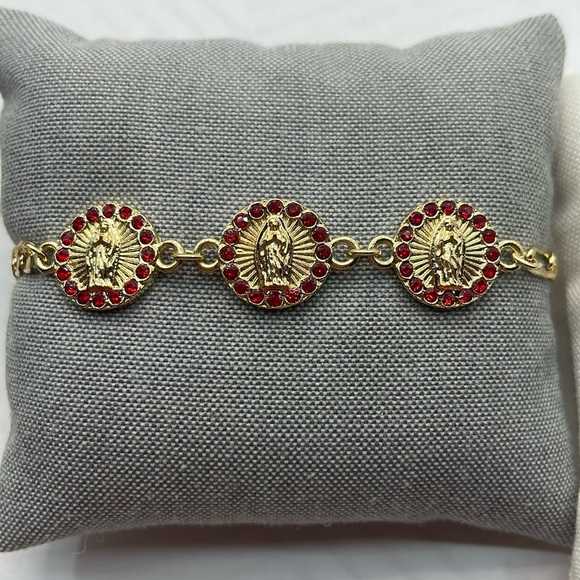 14k gold plated Virgin of Guadalupe bracelet tree colors rhinestones - Picture 5 of 9